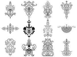damask abstract element For use in assembling fabric patterns Wallpaper pattern consists of black lines on a white background. vector