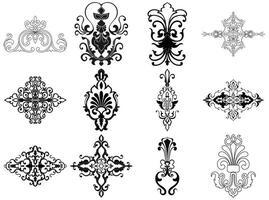 damask abstract element For use in assembling fabric patterns Wallpaper pattern consists of black lines on a white background. vector