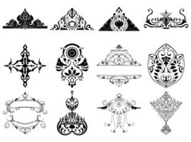 damask abstract element For use in assembling fabric patterns Wallpaper pattern consists of black lines on a white background. vector