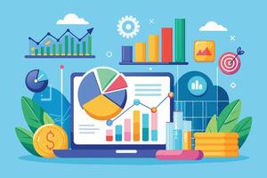 Financial Data Analysis On Laptop With Graphs And Charts vector