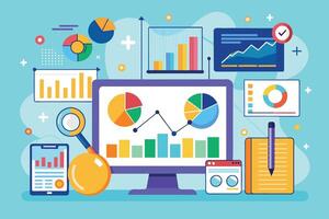 Business Analytics Data Visualization On Computer Monitor vector