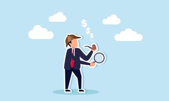 Search for investment opportunities, analyze financial data, and discover earnings, concept of An anonymous, smart detective with a magnifying glass smokes a pipe emitting dollar sign smoke vector