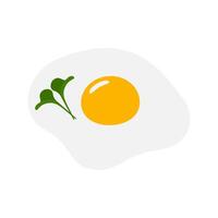 Fried egg with microgreens in simple cartoon style. Culinary food poster card menu design element Top view. Isolated EPS Poster, banner, brochure, price tag, label or web, promo hand drawn idea vector