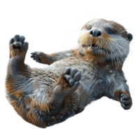 bezaubernd gerendert isometrisch Illustration von spielerisch Otter schwebend auf zurück mit detailliert png