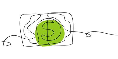 one continuous line drawing of a dollar bill. business theme abstract line art illustration vector
