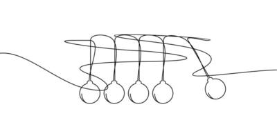 continuous one line drawing of newton's cradle. abstract line art illustration of swinging ball physics symbol. vector