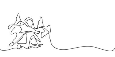 continuous one line drawing of camping. nature theme abstract line art illustration vector