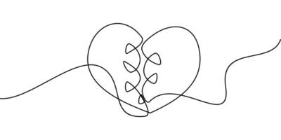 continuous one line drawing of broken heart symbol. abstract line art illustration of divorce sign vector