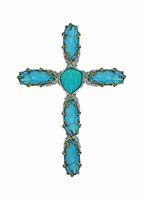 Cross set with turquoise jewelry design hand drawing on paper and make graphic . vector