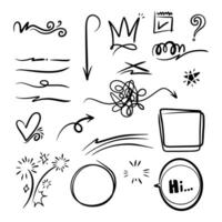 Hand drawn collection of diamonds, paper boats, paper boats, question marks, check marks and more. vector
