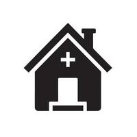 Minimalist Black Silhouette Icon of House with Triangular Roof and Chimney on White Background vector