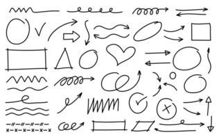 Hand drawn doodle style collection of arrows,heart,zigzag, circle and shape collection vector