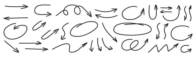 Set of pen line doodle element . Hand drawn doodle style collection of arrows, circle vector