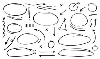 Hand drawn doodle style collection of arrows, circles and shape collection. illustration vector