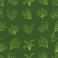 Hand drawn line botanical green leaves seamless pattern vector