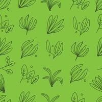 Hand drawn line botanical green leaves seamless pattern vector