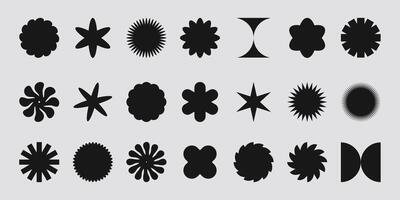 Brutalist abstract geometric shapes and grids. Brutal contemporary figure star oval spiral flower and other primitive elements. vector