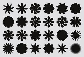 Brutalist abstract geometric shapes and grids. Brutal contemporary figure star oval spiral flower and other primitive elements. vector
