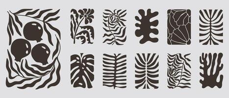 Abstract Matisse Floral Posters Set. Modern Botanical Background in Minimal Style.Modern brown floral element groovy and wavy shapes. vector