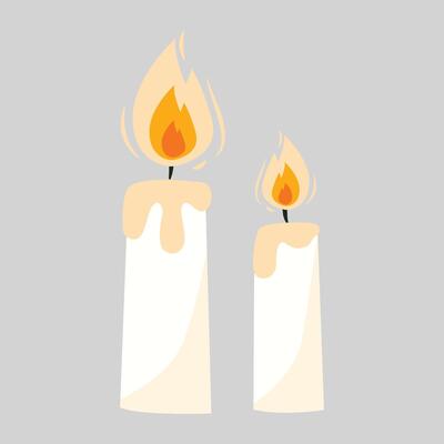 Candle with fire in cartoon style isolated on gray background