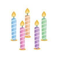 Collection of colorful candles on cake isolated on white background vector