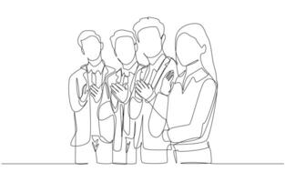 Continuous one line drawing of businesswoman raising to express opinion amid business discussion, business meeting, workshop and brainstorming idea concept, single line art. vector