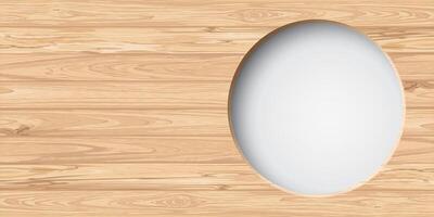 3D circle frame white color paper cut style with cut timber panels graphic rectangle background illustrated have blank space. Wooden whitewashed texture pattern with white round border template. vector
