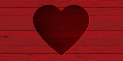 Abstract 3 dimension heart frame on red painted cut timber panels background with blank space. Valentine's day greeting card template. vector
