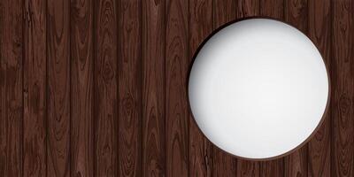3D circle frame white color paper cut style with cut timber panels graphic rectangle background illustrated have blank space. Wooden texture pattern with white round border template. vector