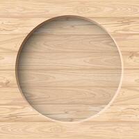 3D circle frame paper cut style with cut timber panels graphic square background illustrated have blank space. Wooden whitewashed texture pattern with round border template. vector