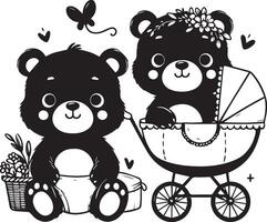 Baby Bears design silhouette art work EPS file, Generator AI vector