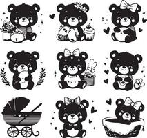 Baby Bears design silhouette art work EPS file, Generator AI vector
