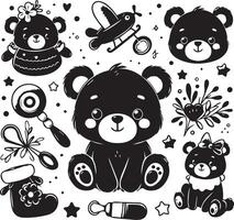Baby Bears design silhouette art work EPS file, Generator AI vector