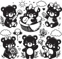 Baby Bears design silhouette art work EPS file, Generator AI vector