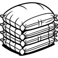 Stack of bags filled with bulk building materials in monochrome. Simple minimalistic in black ink drawing on white background vector