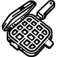 Square waffle iron in monochrome. Simple minimalistic in black ink drawing on white background vector