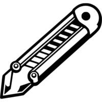 Sliding utility knife in monochrome. Tool for precise cutting of material. Simple minimalistic in black ink drawing on white background vector
