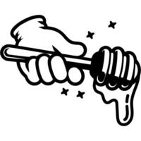 Beekeeper hand holding wooden spoon scoop for honey in monochrome. Simple minimalistic in black ink drawing on white background vector