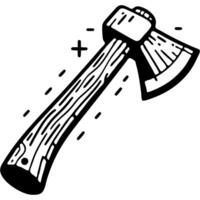Garden ax with wooden handle in monochrome. Farm tool for tree care. Simple minimalistic in black ink drawing on white background vector
