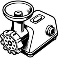 Electric meat grinder for grinding meat in monochrome. Simple minimalistic in black ink drawing on white background vector