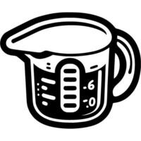 Measuring container glass for liquid products in monochrome. Simple minimalistic in black ink drawing on white background vector