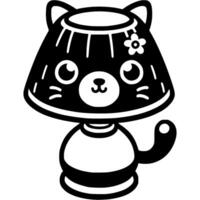 Child bedside night lamp with lampshade in shape of kitten face in monochrome. Simple minimalistic in black ink drawing on white background vector