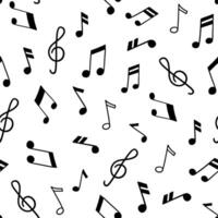 Seamless pattern with music notes and treble clef. outline monochrome endless pattern on white vector