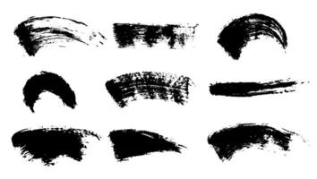 Mascara smears texture set. scribble black brush strokes bundle isolated on white vector