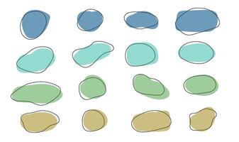 Irregular color blob shape with line asymmetric elements. illustration set. vector