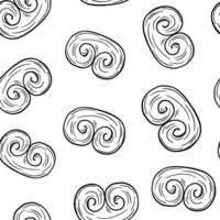 Seamless monochrome pattern with hand drawn pretzel on white background. Doodle food sketch vector