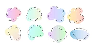 Irregular gradient blob shape asymmetric elements with line. simple pastel illustration frame set. vector