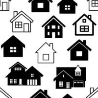 Seamless monochrome pattern with house icons. Black and white silhouette of building vector