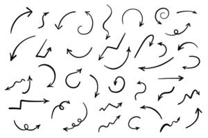 Hand drawn cross line arrows set. doodle curvy and wavy arrows isolated on white background. vector