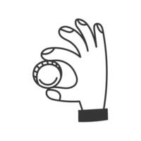 Hand Holding Coin Doodle Line Icon vector
